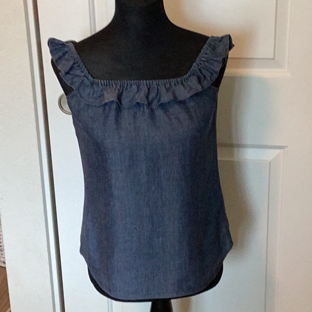 Reformation Ruffled Denim Sleeveless Top S